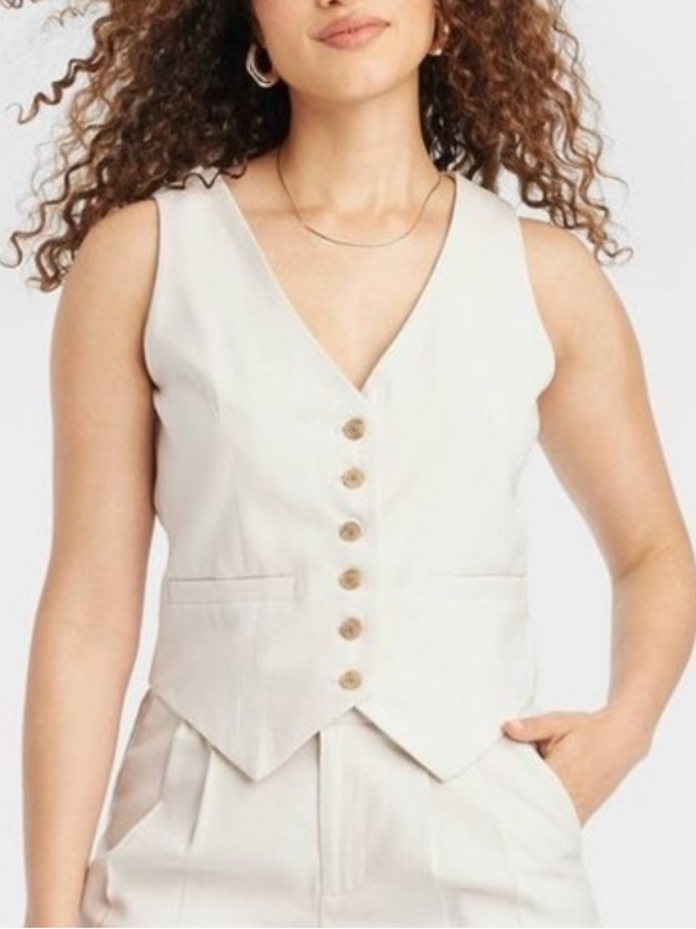Women’s a new day Cream Button-Front Tailored Vest